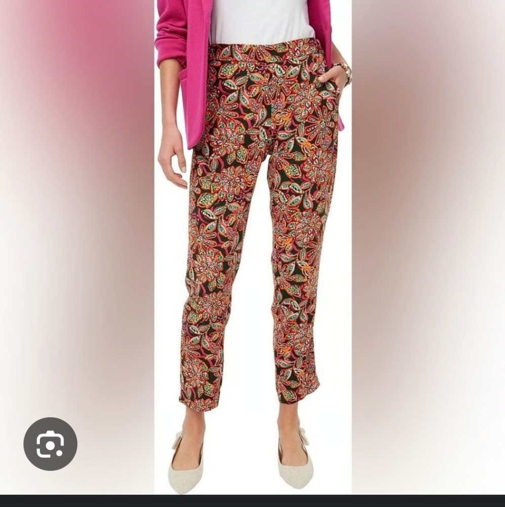 J. Crew Womens Jamie Astro Neon Floral Elastic Waist Pants‎ Size O NWOT